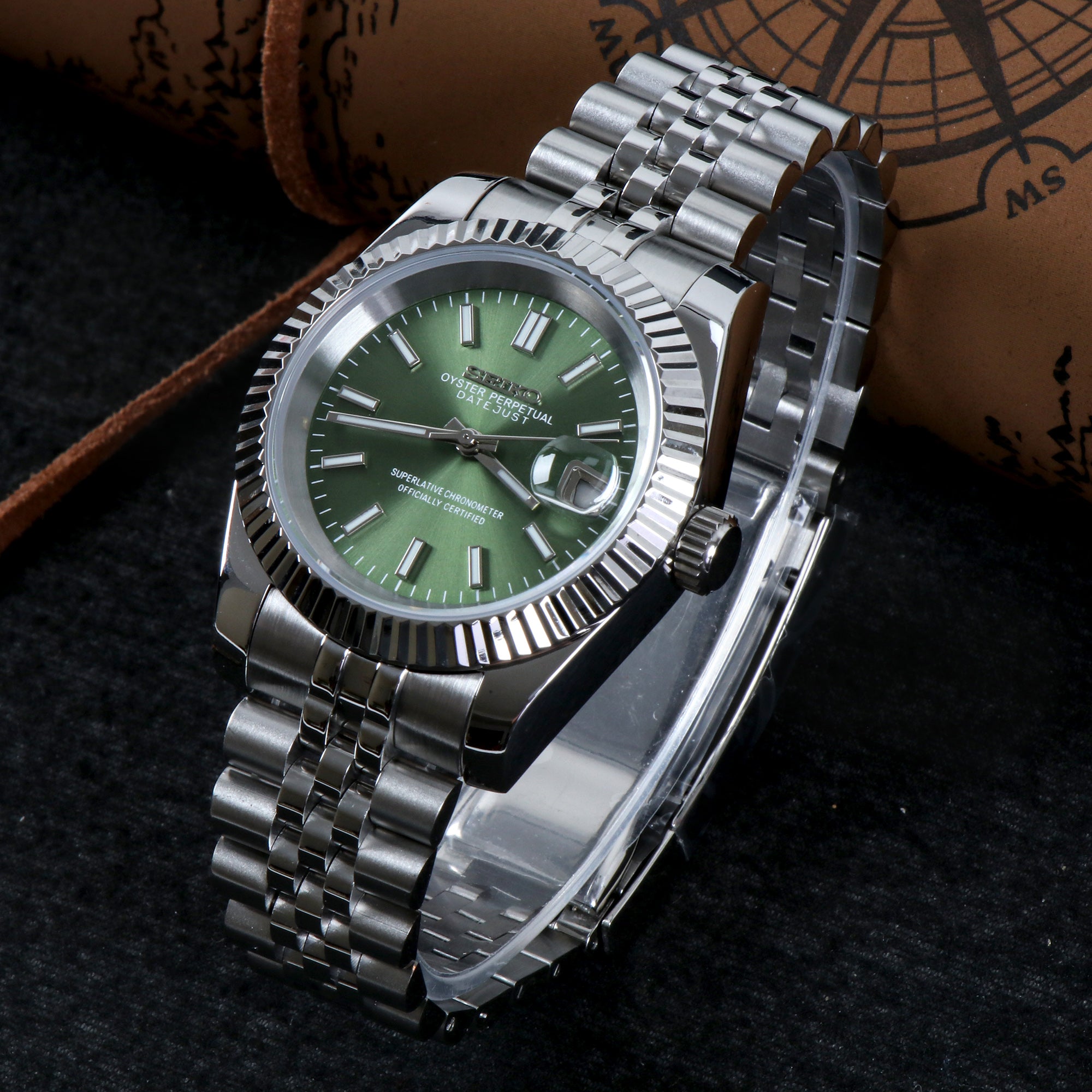 Custom Green Date Automatic Mod Watch