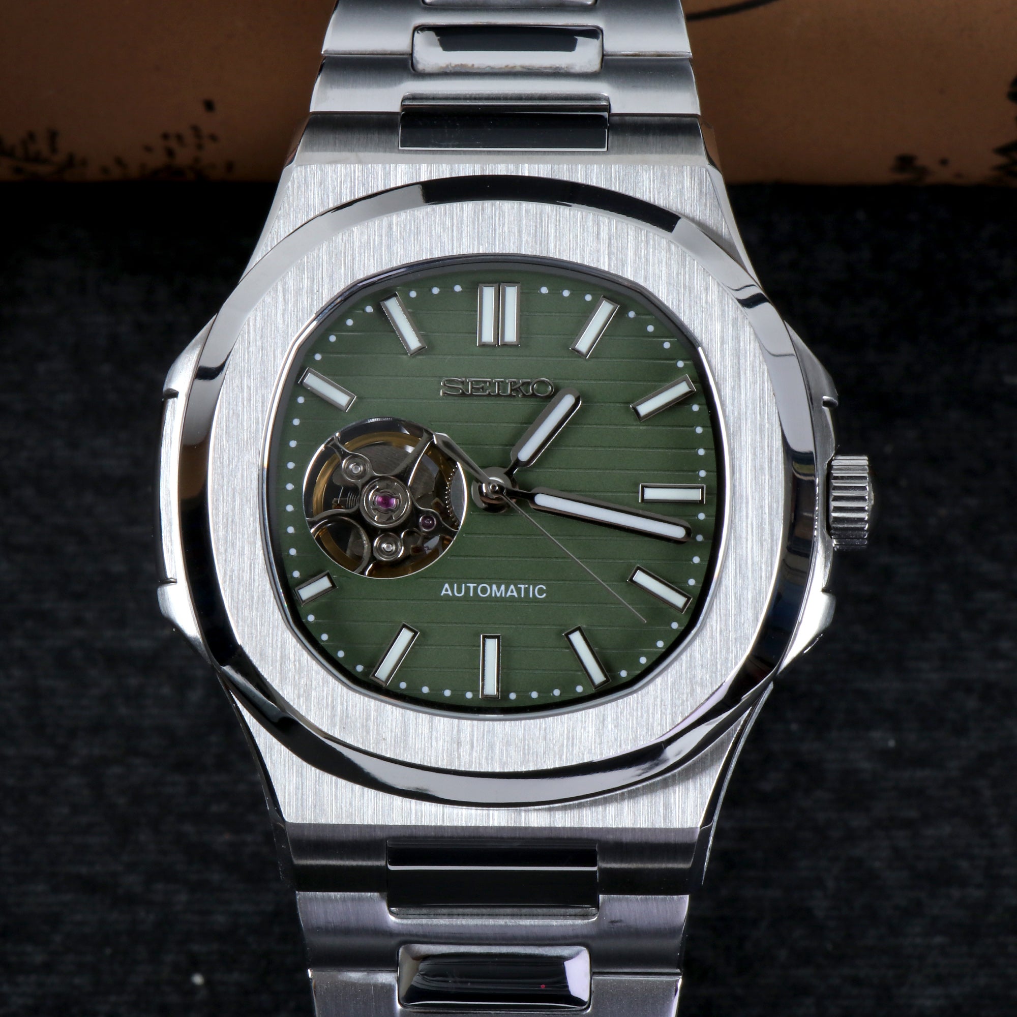 Custom Green Naut Open Heart Automatic Mod Watch