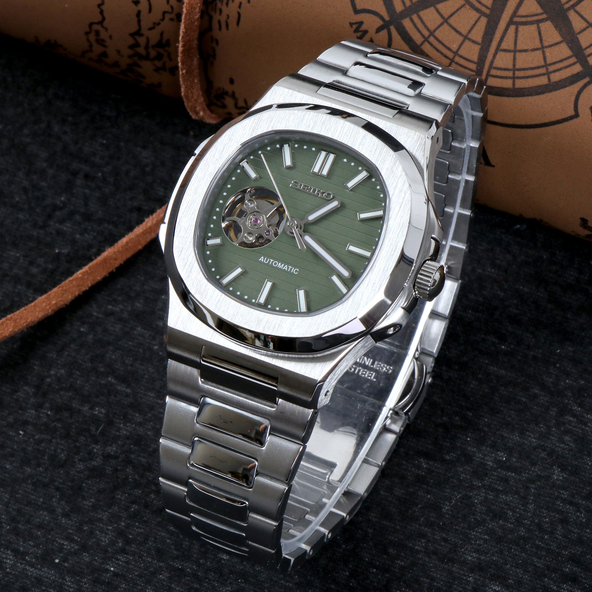 Custom Green Naut Open Heart Automatic Mod Watch