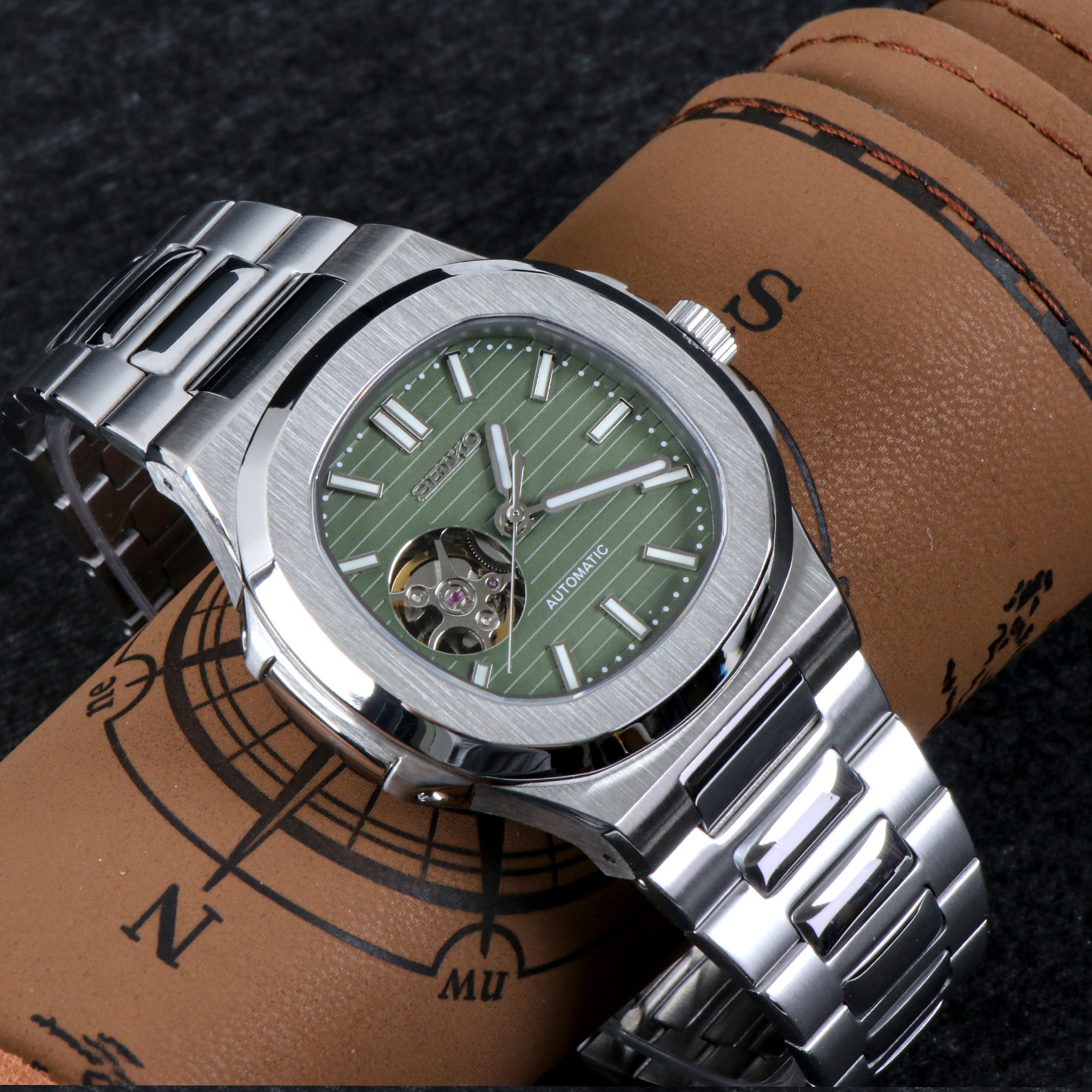 Custom Green Naut Open Heart Automatic Mod Watch