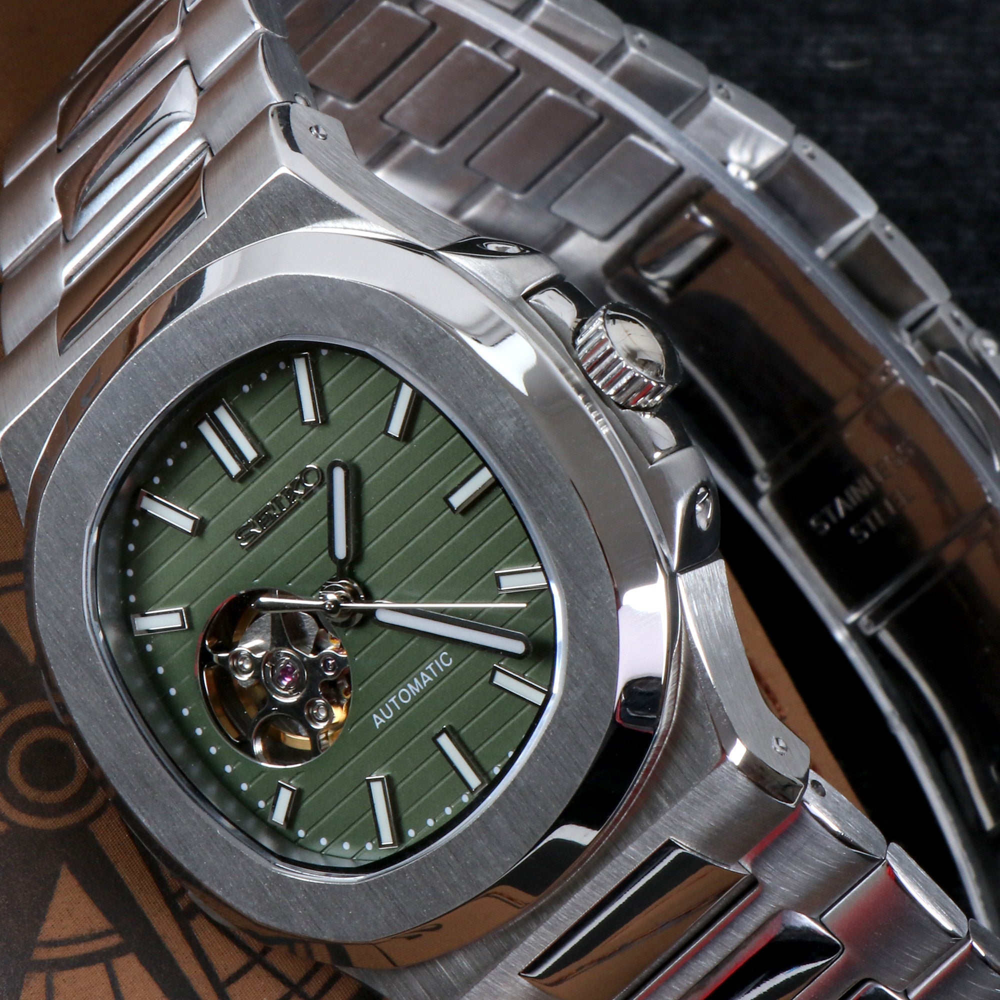 Custom Green Naut Open Heart Automatic Mod Watch