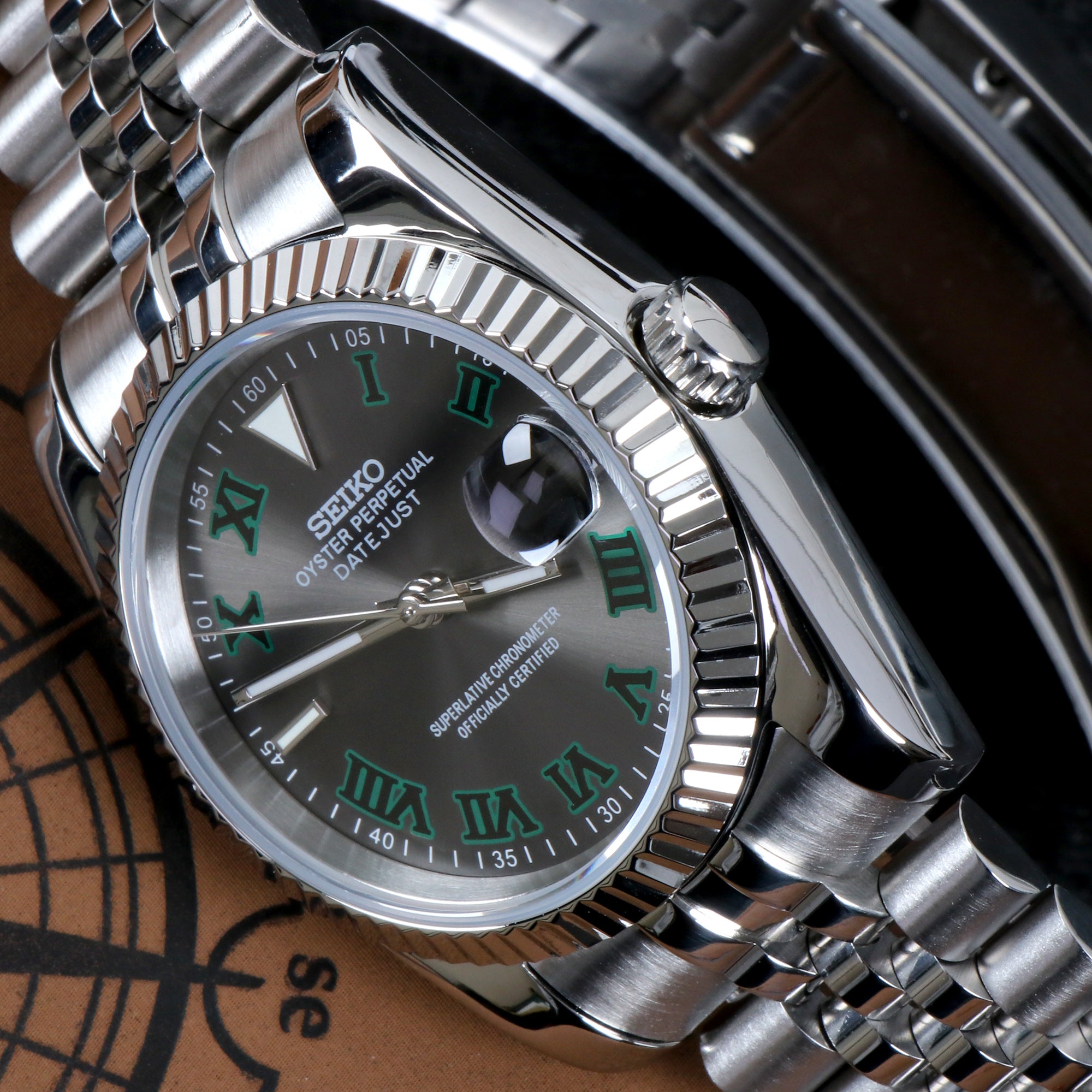 Custom Green Roman Automatic Mod Watch