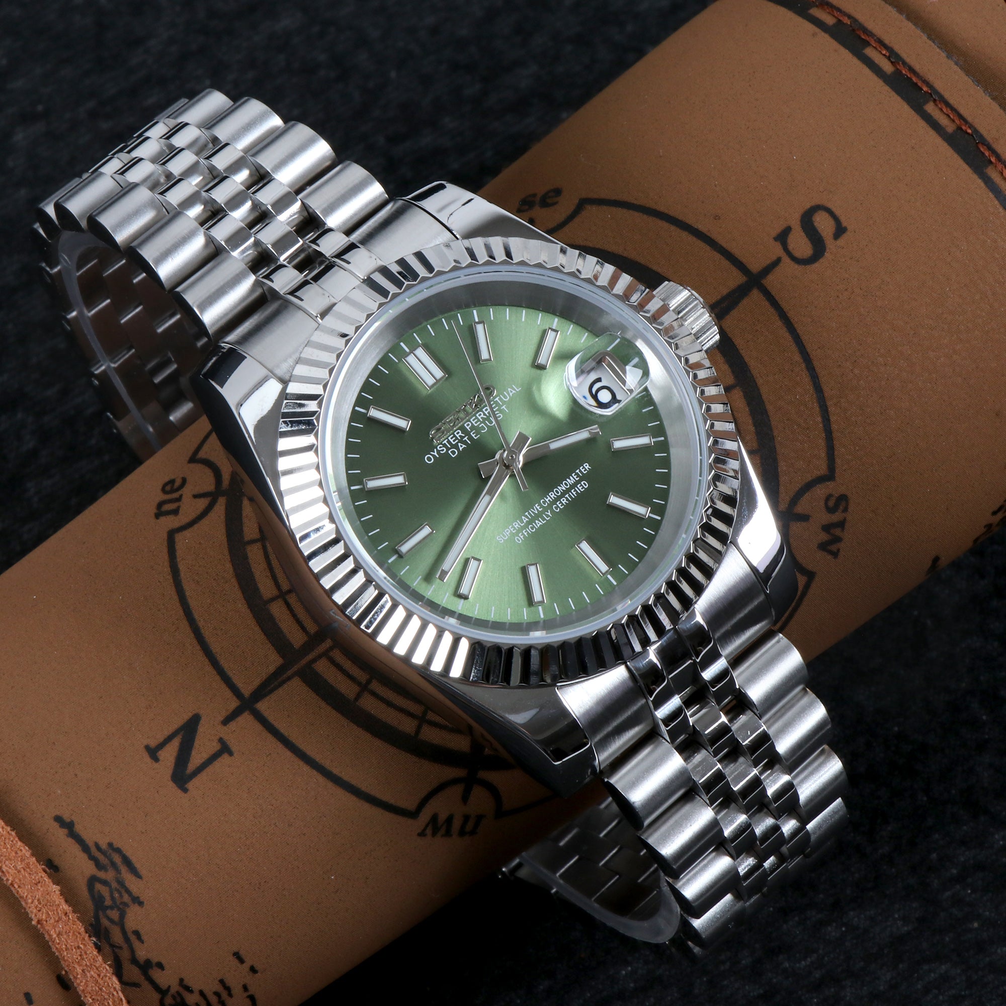 Custom Green Date Automatic Mod Watch