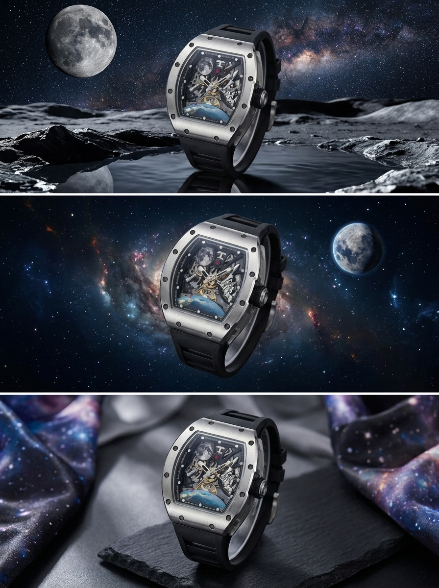 Skeleton Space Watch — Automatic Mechanical · Moon & Earth Dial · Hand-Assembled
