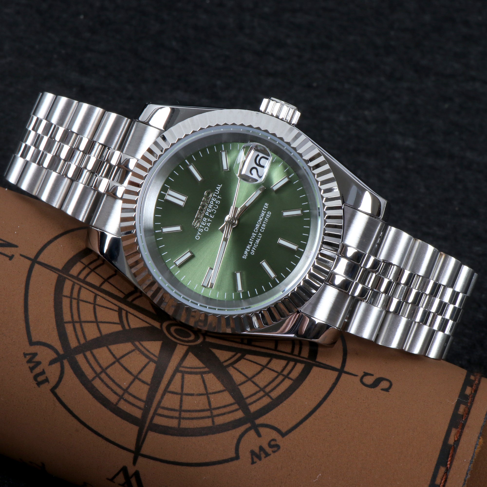 Custom Green Date Automatic Mod Watch