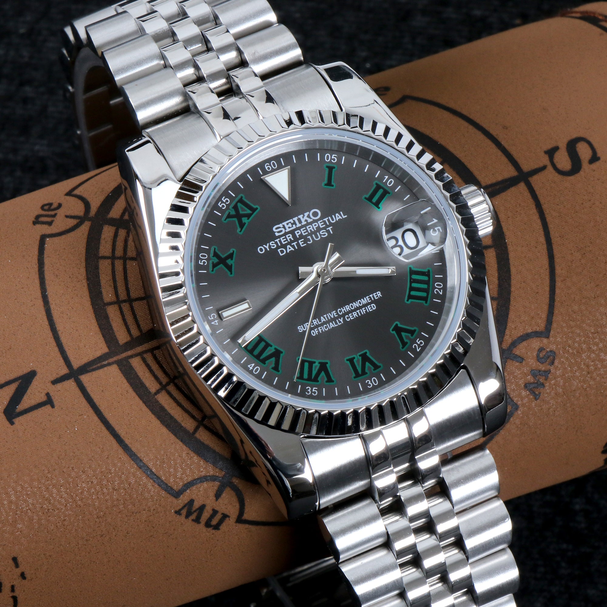 Custom Green Roman Automatic Mod Watch