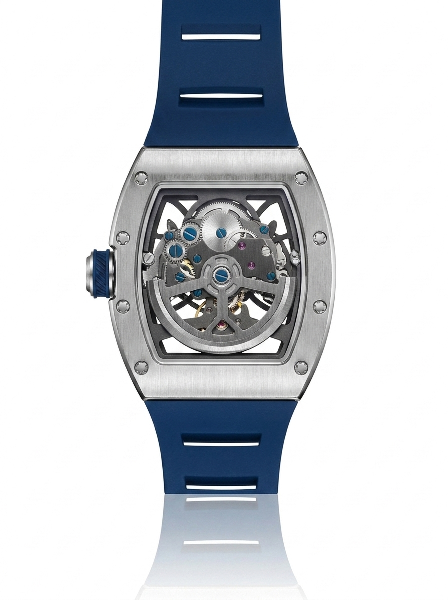 Skeleton Space Watch — Blue Edition · Automatic Mechanical · Moon & Earth Dial · Hand-Assembled